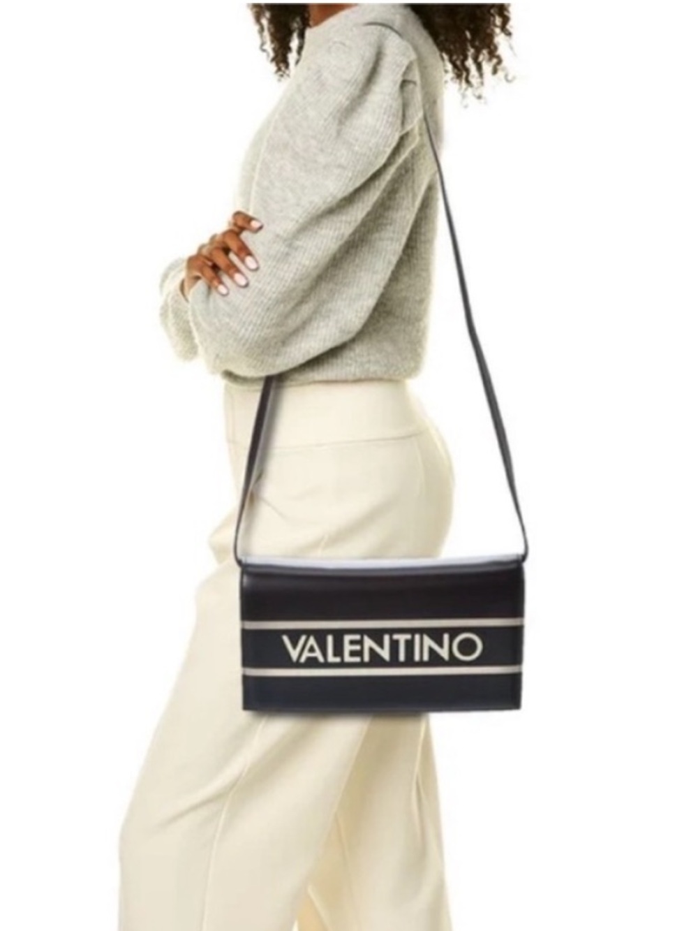 Valentino Black Logo Stripe Crossbody Bag